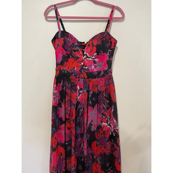 bebe Floral Sleeveless Sweetheart Neck Slit Front Maxi Dress Red Multi Women's S - Picture 2 of 5